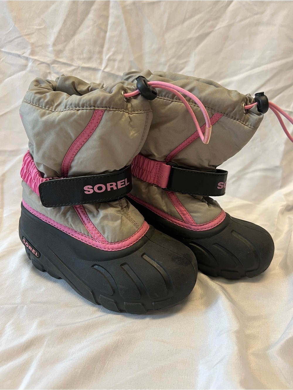 Sorel Flurry Children's Girls Winter Snow Boots Pink Gray & Black Size 11